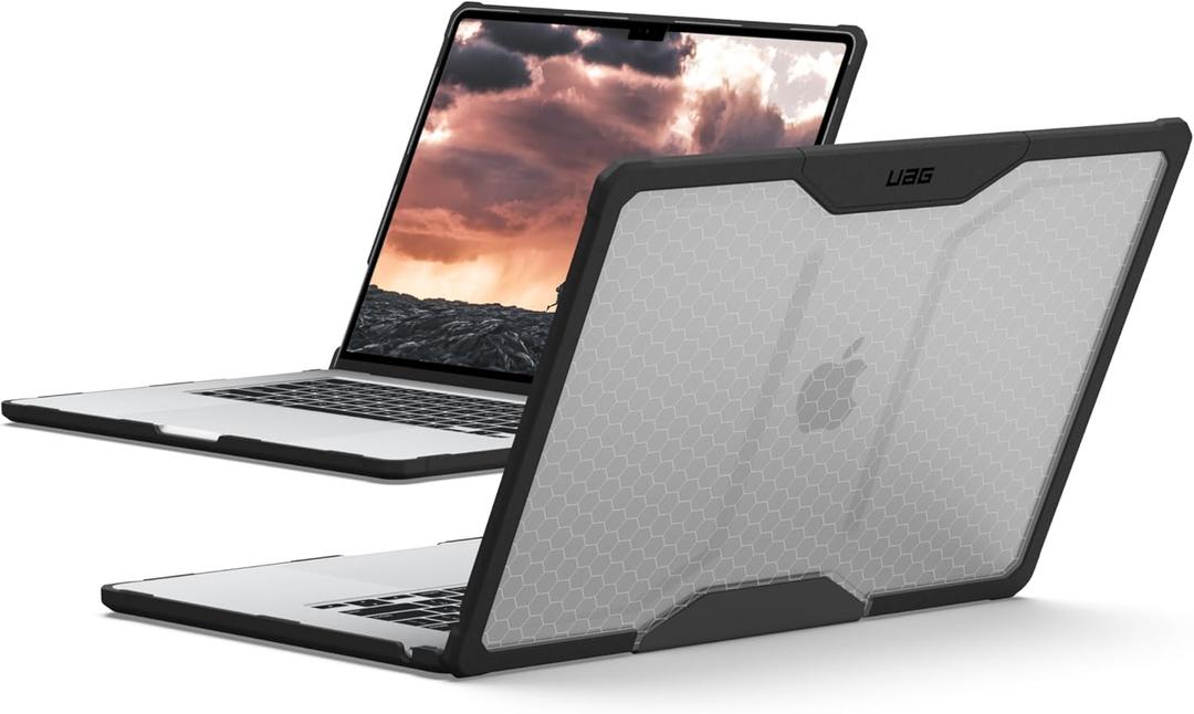 URBAN ARMOR GEAR UAG Designed for MacBook Air 15" Case 2023-2025 M2/M3/M4 (A3241 A3114 A2941) - Translucent Clear Rugged Tactile Grip Laptop Protective Cover, Plyo Ice/Black