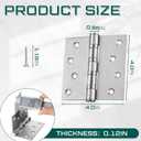 Yaocom 12 Pcs 4'' Ball Bearing Door Hinges Stainless Steel Heavy Duty Hinges 4 x 4 Inch Exterior Door Hinge (Square Corners,Silver)