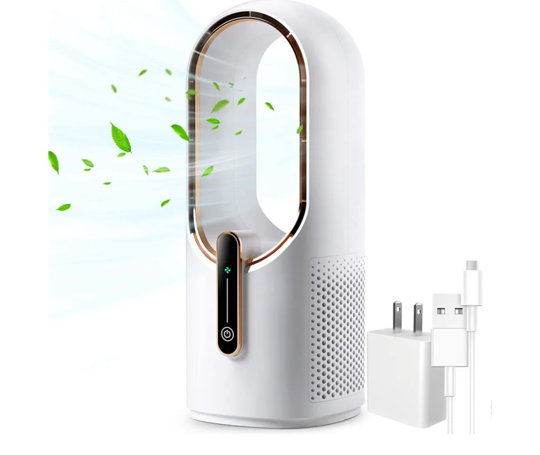 Desk Fan Bladeless, 11.8 Inch Office Fan Small, Quiet, 3 Speed Adjustment, Touch Control, Easy to Clean, Desk Fans Small Quiet, Ideal for Office, Living Room, Bedroom