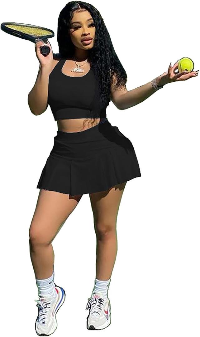 Womens Casual Sports 1 Piece Outfits Skirt Sets Athletic Mini Pleated Tennis Golf Skorts Skirts Activewear (Large, Sm9158-black) Womens Casual Sports 1 Piece Outfits Skirt Sets Athletic Mini Pleated Tennis Golf Skorts Skirts Activewear (Large, Sm9158-black)