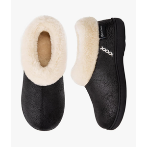 EverFoams Women's Micro Suede Cozy Memory Foam Winter Slippers with Fuzzy Faux Fur Collar and Indoor Outdoor Rubber Sole 9-10 Black