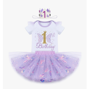 Baby Girl 1st Birthday Cake Smash Outfit Sequin Butterfly Romper Princess Tutu Dress Headband Photoshoot Clothes Size 1T