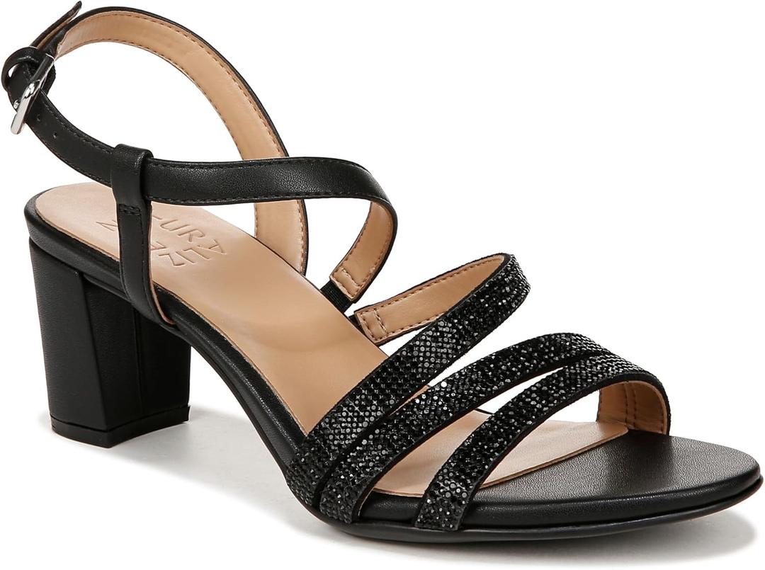 Naturalizer Womens Bridget4 Strappy Block Heel Dress Sandal Black Sparkle 9 M
