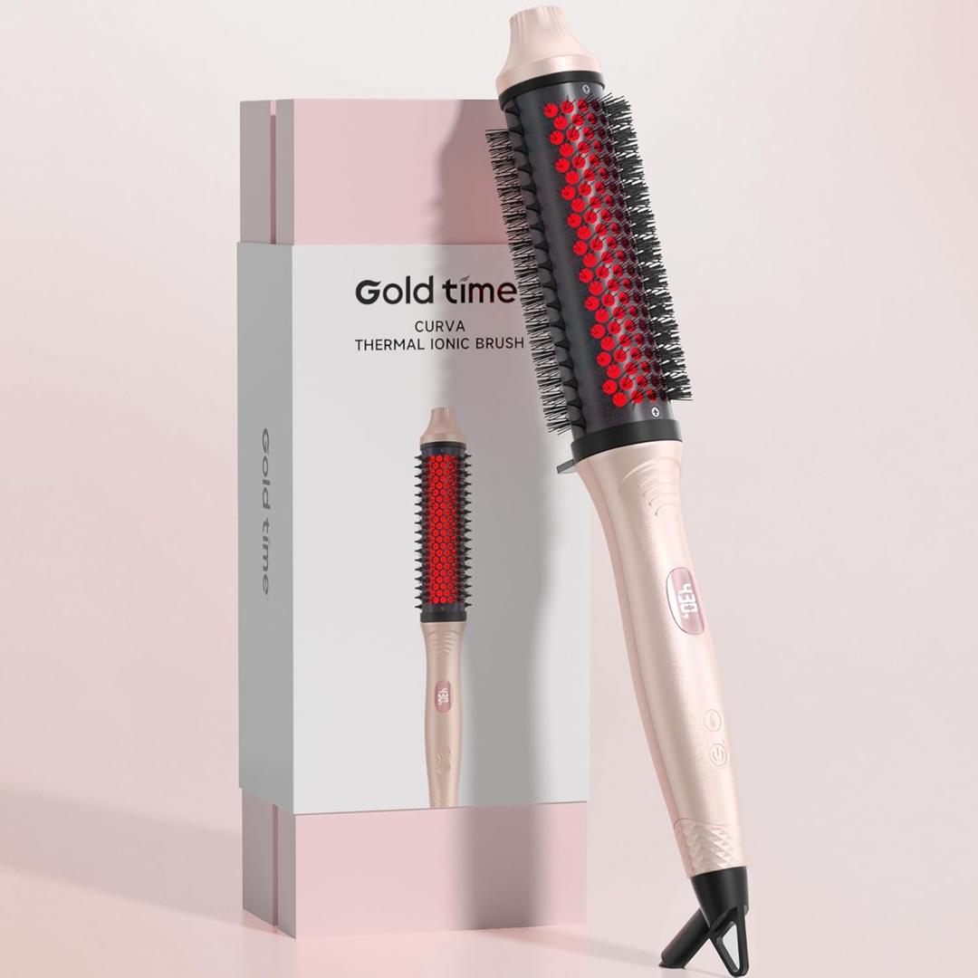 Infrared Thermal Brush, 1.65 inch Heated Round Brush for Blowout Look, Universal Voltage, Negative Ion Technology, 6 Temperature Settings, Less Damage, Pink Gifts for Women Teen Girls