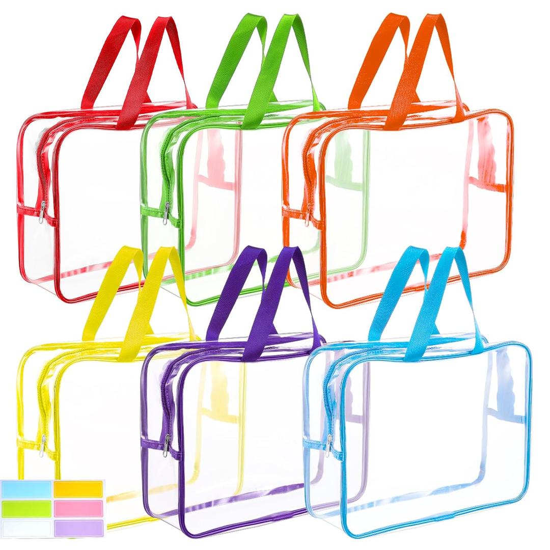 6 Packs Large Clear Makeup Bag Waterproof Clear Comestic Toiletry Organizer Bags with Handle, Reusable PVC Storage Bags with Zipper for Travel (Colorful)