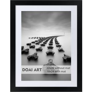 DOAI ART 22x28 Poster Frame Black without Mat or 18x24 with Mat - Polished Plexiglass for Wall Vertically or Horizontally Display - Wall Mounting Hardware Included