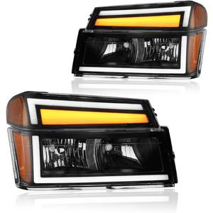 LED DRL Headlight, Headlights Assembly Kit Compatible with 2004-2012 Chevy Colorado/2004-2012 GMC Canyon Replacement Headlamp Black Housing Amber Reflector