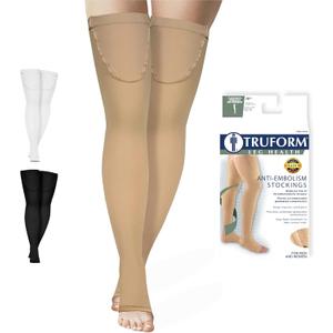Truform Anti Embolism Stockings, Thigh High Post Surgery Recovery Hospital Style, 18 mmHg Compression for Men and Women, Full Length Ted Hose, Open Toe, Beige, Medium