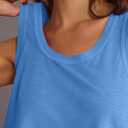 Tankaneo Womens Scoop Neck Cropped Tank Tops Summer Casual Cotton Workout Sleeveless Shirts Loose Fit Basic Tee Blue