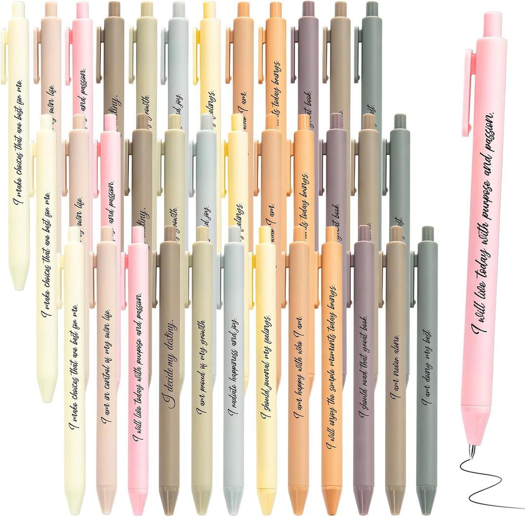 Funrous 48 Pcs Positive Affirmation Pens Bulk Retractable Motivational Ballpoint Pens Inspirational Gift for Staff Teacher Coworker Student Employee Appreciation School Office Home(Color 3)