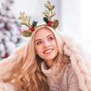 3 x Reindeer Antlers Headband Christmas Hairbands With Gold Glitter Elk Antlers Bell Design