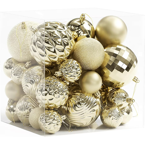 Gold Shatterproof Christmas Ball Ornaments, 32 Pcs, Plastic, Hanging, Christmas, Wedding