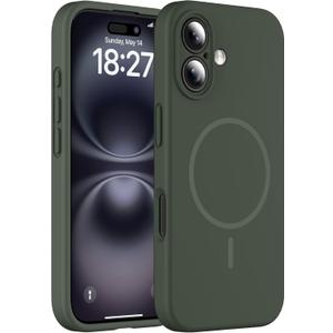 Magnetic for iPhone 16 Case, Compatible with MagSafe, Full Camera Protection, Military-Grade Protection 3.0mm Thicken Silicone Phone Cover for 16 6.1", Dark Green