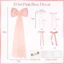 13Pcs Large Pink Pearl Silk Satin & Tulle Bow Coquette Decor,17x55 Inch Giant Bow with 12 Small Satin Bows, DIY Photo Backdrop Wall Hanging Decor for Wedding Bridal Baby Shower Birthday Girl Room