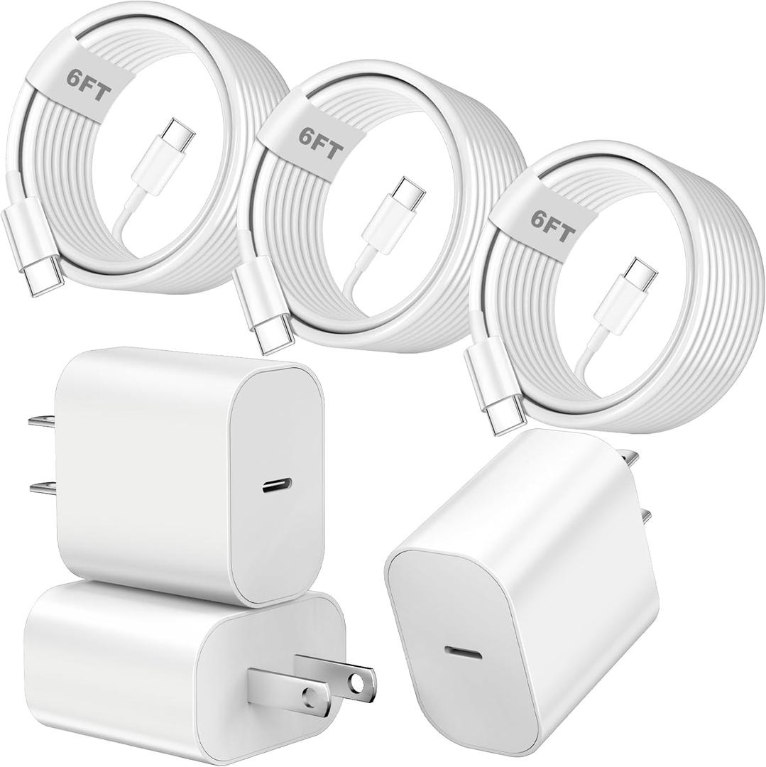 Fast iPhone 17 16 15 Charger Type C Charger Fast Charging Block,3Pack 20W Quick USB C Phone Chargers 6FT USB C Charging Cord for iPhone 17/17 Pro/17 ProMax/17 Air/16 Pro/16 ProMax/16e/15 ProMax/15Plus