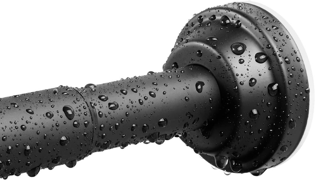 Matte Black Shower Curtain Rod, 40-76 Inches No Drilling Adjustable Tension Curtain Rods for Bathroom, Stainless Steel Metal Spring, 1 Inch Diameter, Anti-Slip, No Rust