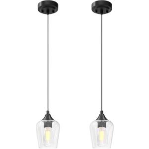 VONLUCE Pendant Lights Kitchen Island, Matte Black Pendant Light Fixtures with E26 Base & Adjustable Cable, Modern Pendant Lighting with Glass Shade for Living Room Bedroom Hallway, 2 Pcs