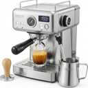 HIBREW H10A - 58mm Espresso Machine, Stainless Steel Body with Milk Frother, Customizable Settings, Smart Display + 20 Bar Pressure Gauge.