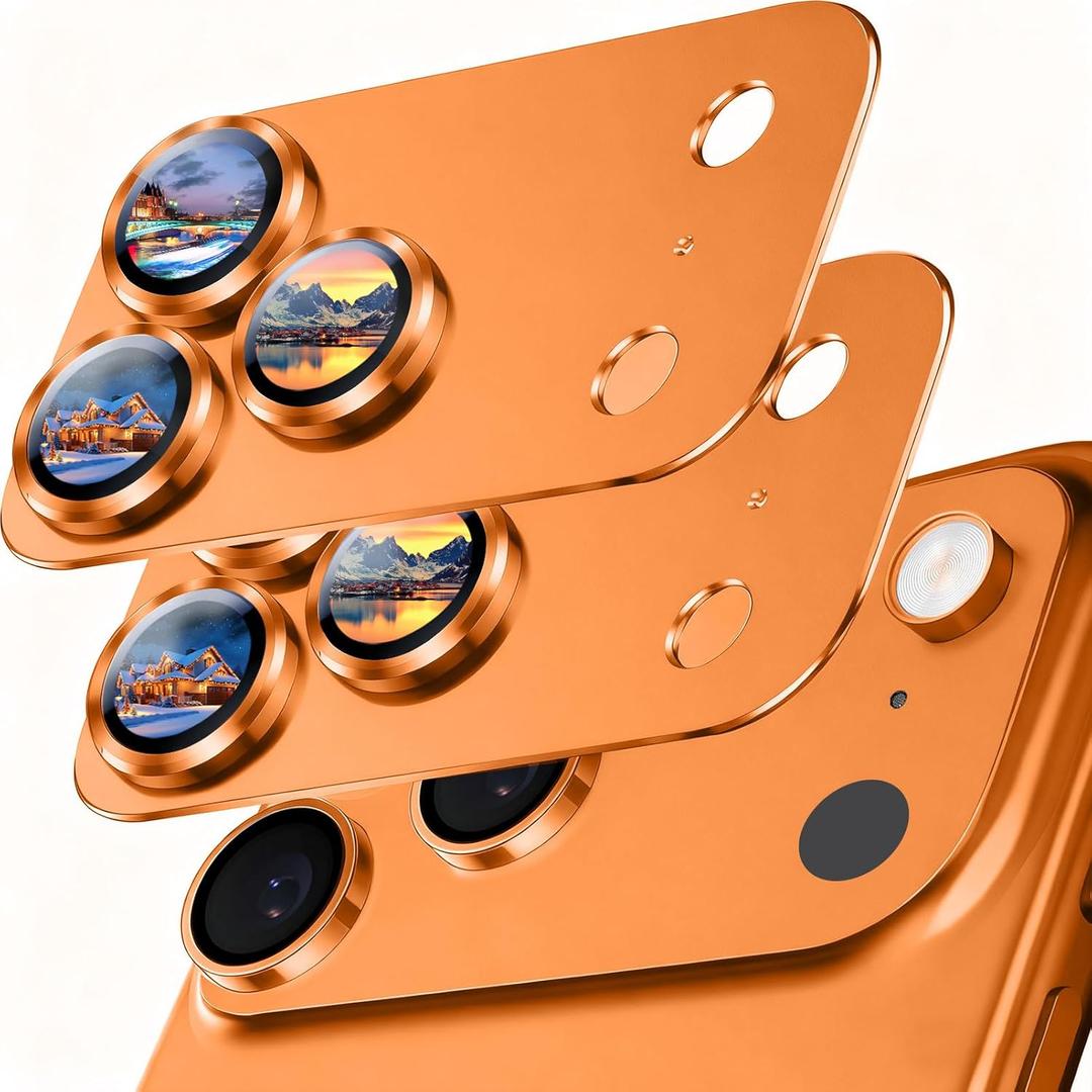 SiHPuoy 2 Pack Camera Lens Protector for iPhone 17 Pro Max Accessories, Metal Aluminum Alloy Tempered Glass Camera Protector, [Military Grade Shatterproof] [Case Friendly] -Orange
