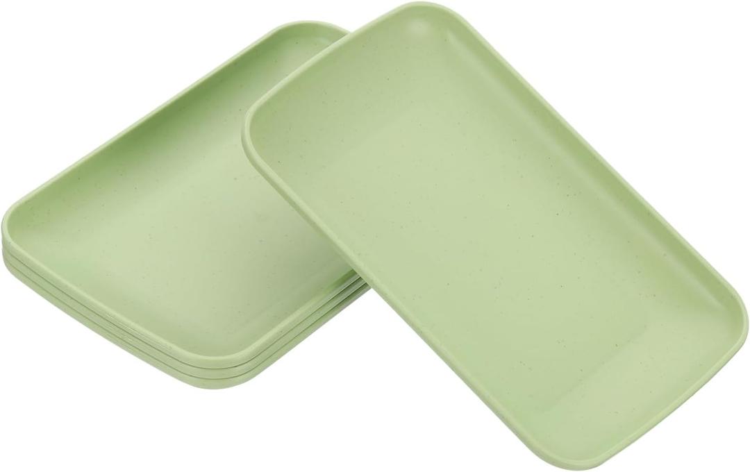 PATIKIL 4 Pack Wheat Plates, 9"x6" Rectangular Plastic Dinner Plates Reusable Wheat Plates Unbreakable Dessert Plates Trays for Dinner Cake Fruits Salad Cupcake Steak, Green