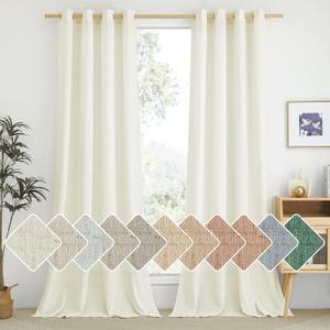 NICETOWN Thick Flax Linen Curtains for Living Room, Rustic Ring Top Semi Sheer Panels Privacy Assured Semi Sheer Linen Blend Drapes for Kids Room/Bedroom, Cream, W55 x L96, 1 Pair