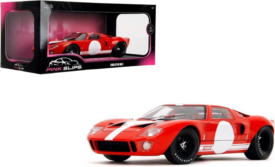 Jada Pink Slips 1968 Ford GT40 MK1-1:18 Scale Diecast Model with Opening Doors and Working Steering - for Collectors and Enthusiasts 14+ - Red