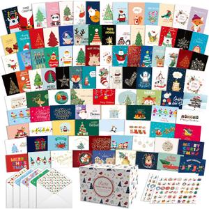 100 Unique Christmas Cards With Envelopes,Large 5X7 Inch Merry Christmas Cards Greeting Cards Set With Greeting And Sticker.