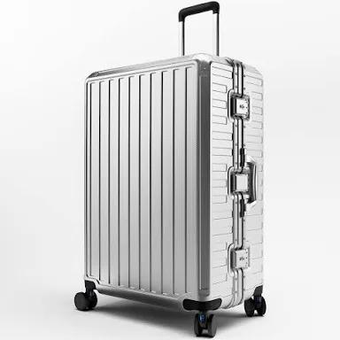 LUGGEX Checked Suitcase with Spinner Wheels, 8010S Aluminum Frame Zipperless Polycarbonate Hard Shell Suitcase (ZX-Core, Silver, 28 Inch)