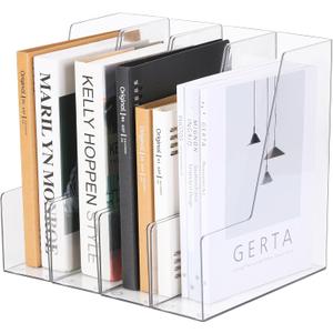 Vertical File Holder, Clear PET Desk Organizer and Storage Bins Holding for Magazines, Binders, Notebooks, Envelopes, Multi-purpose Plastic Document Organizer for Home Office, 4 pack