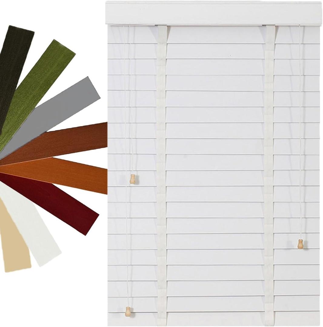 2" Slats Cordless Window Blinds Indoor Wooden Blinds & Shades, Faux Wood Blind 20" 29" 31" 38" 40" 42" 52" 58" 63" 68" 72" Horizontal Venetian Blinds, Darkening Privacy Blinds, (White)