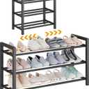 Detsuk 3-Tier Expandable Shoe Rack Adjustable Heavy-Duty Metal Shoe Organizer Shelf for Closet, Entryway, Mudroom & Garage Durable Freestanding Storage, Black