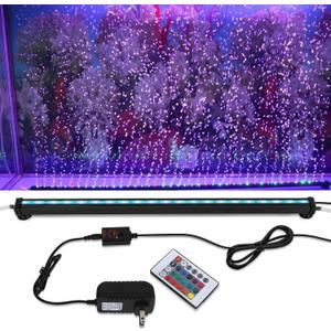 Submersible Aquarium Light, Fish Tank Light with Air Bubble Hole, RGB Color Changing Brightness Adjustable IP68 Waterproof Remote Control LED Light for Aquarium Fish Tank 20 inch
