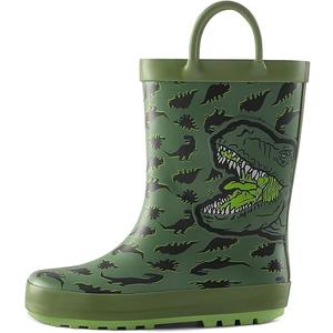 mysoft Kids Rain Boots for Girls Boys Toddler Waterproof Rubber Cute Printed with Easy-On Handles 9 Green Dinosaur
