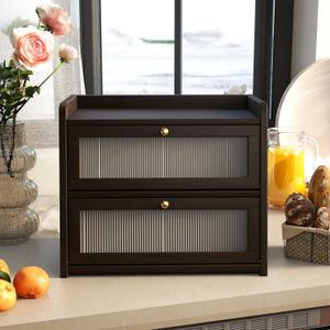 Wilk Bread Box, 2-Layer Bread Box for Kitchen Countertop, Large Capacity Bread Storage Contain Bin - Black