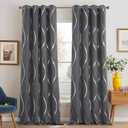 NICETOWN Grey Blackout Striped Pattern Curtains for Living Room 84 inch Long 2 Panels Set, Noise Reducing Thermal Insulated Wave Line Foil Print Bedroom Drapes for Patio Sliding Glass Door (52 x 84)