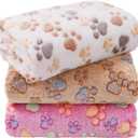 LINENLUX 1 Pack 3 Blankets Super Soft Fluffy Premium Fleece Dog Blankets for Puppy Cat Pet Blanket Flannel Throw Warm Sleep Dog Paw 23x16 inches
