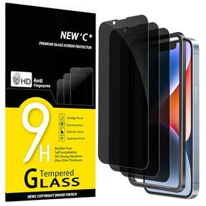 NEW'C 3 Pack Privacy for iPhone 16e, iPhone 14, 13, 13 Pro Screen Protector (6.1 inches), Anti-Spy Tempered Glass Film, Balanced 28-Degree Privacy Angle - Easy installation tool included