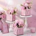 Novabright 6 Set We Can Bearly Wait Baby Shower Decorations Pink Baby Shower Table Centerpieces 4.72 Inch Wooden Boxes with Letters, Bears Stuffed Animal, Floral for Gender Reveal Party Decorations