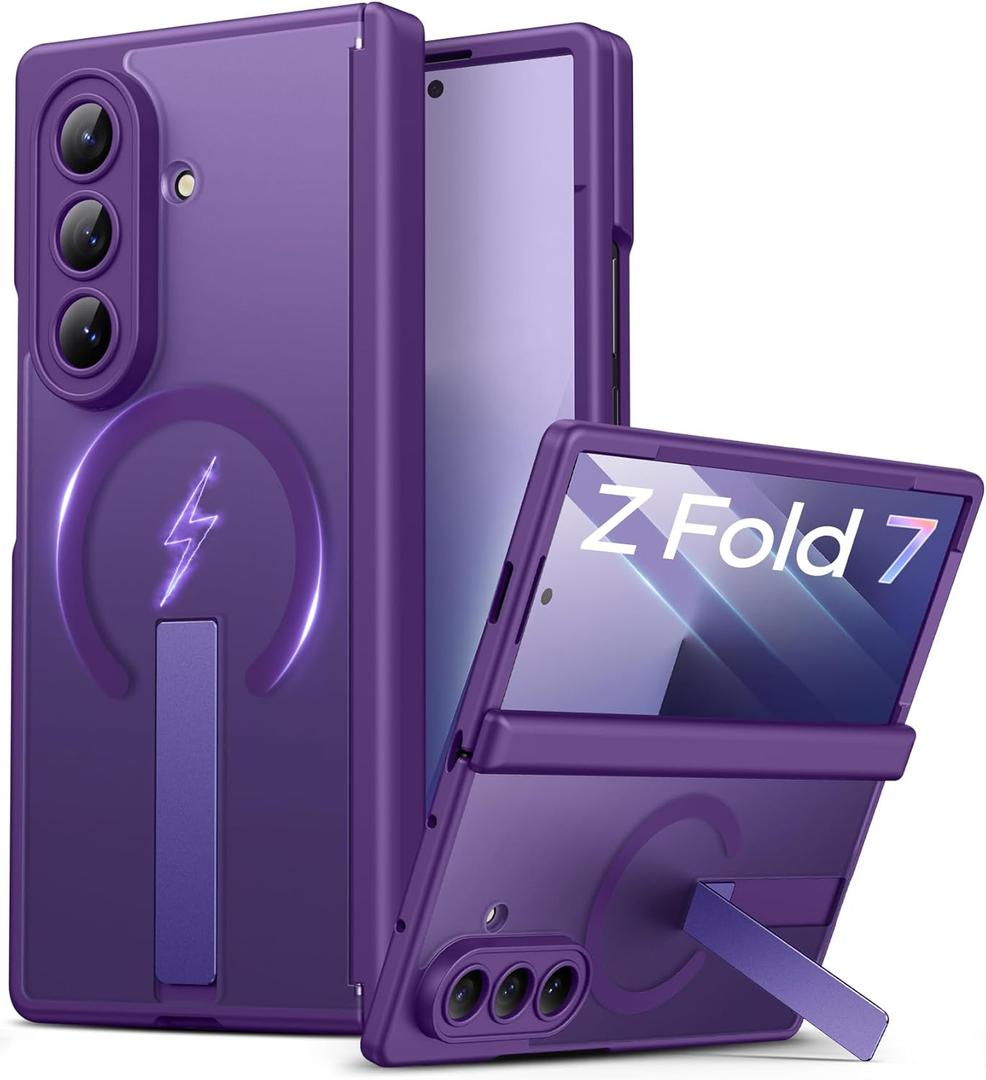 Vihibii for Samsung Galaxy Z Fold 7 Case with Stand & Front Screen Protector & Lens Hinge Protection, Compatible with MagSafe, Military Grade Rugged Phone Cover Case for Galaxy Z Fold 7, Dark Purple