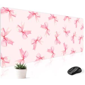 Mousepad Desk Mat Gaming Large Keyboard Cute Office Desktop Computer Laptop XXL Long Big Kawaii Aesthetic Girly Pretty Design Women Girl Gamer Oversized Wide 30x12'' Mousepad, Pink Bow