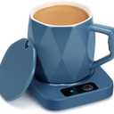 Electric Coffee Warmer with Ceramic Mug, 131 Fahrenheit Temperature Control, 16W Self-Heating Plate for Desk, Home, Office, Keeps Beverages Tea Milk Warm (Blue)