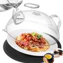 Microwave Splatter Cover for Food, Clear Microwave Lid with Water Steamer, Integrated Handle, Splatter Guard, 10 Plate Covers & 12" Mat, BPA-Free, Essential Kitchen Gadgets and Accessories (transparent)