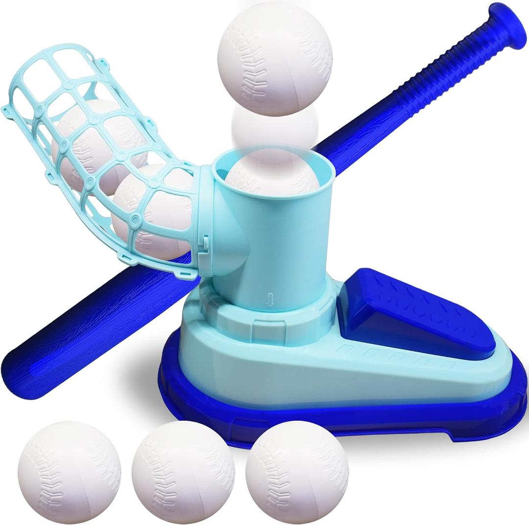 ArtCreativity Baseball Pitching Machine for Kids, Pop A Pitch Baseball Batting Kids Pitching Machine Toy with Collapsible Bat + 3 Baseballs, Trainer for Batting Practice, Outdoor Fun