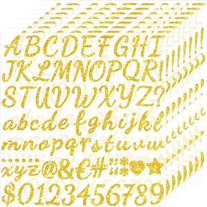 664 PCS Glitter Gold Letter Stickers, 1 Inch Vinyl Self Adhesive Alphabet Number Stickers, 8 Sheets Letters Stickers for Graduation Cap Scrapbooking Water Bottles Laptop Mailbox DIY Crafts Sign Decor