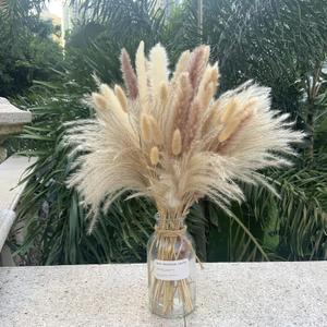 Pampas Grass Decor 110 pcs 17.5inch Natural Dried Pampas Grass-15Pcs White Pampas & 15Pcs Brown Pampas & 50Pcs Reed Grass& 30Pcs Bunny Tail Grass, Fluffy Dried Flowers for Home Decor Wedding Boho Decor
