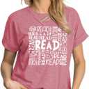 Reading Teacher Shirt Women-Cute Read More Books Short Sleeve Library Book Lovers Daisy Tee Tops