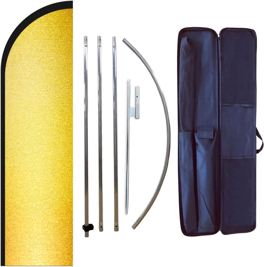 Solid Golden Blank Swooper Flag Pole Kit for Businesses,Advertising Banner Kit Include 8 Feet Tall Feather Flag,Banner Pole,Ground Spike and Travel Bag-12 Feet