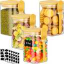 Glass Jars with Bamboo Lids and Spoon - 4 Pack 18 Fl.oz Square Glass Jars with Airtight Lid, Includes Labels and Marker, Pantry Storage Container for Overnight Oat, Salad, Sugar Tea Canister