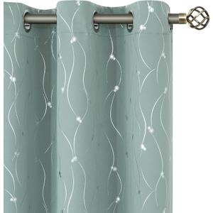 BGment Room Darkening Curtains 84 Inches Long, Grommet Thermal Insulated Blackout Curtains with Wave Line and Dots Printed for Bedroom, 2 Panels, Each 42 x 84 Inch, Frosty Green