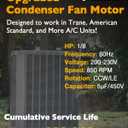 MOT18688 Condenser Fan Motor(Upgraded), Compatible with Trane American Standard, 1/8 HP, 208-230V, 825 RPM, AC Fan Motor, Air Conditioner Motors, Replace# MOT12215 MOT12004 MOT10514, w/Capacitor
